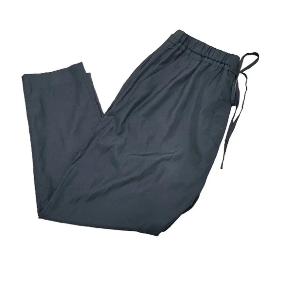 3.1 PHILLIP LIM DARK GRAY DRAWSTRING ELASTIC PAPER BAG WAIST TAPERED LEG PANTS